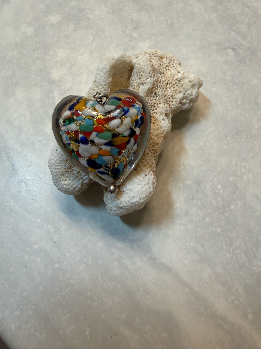 Murano Multicolor Confetti Puff Heart Pendant on a Silver 18” Necklace - Picture 6 of 9